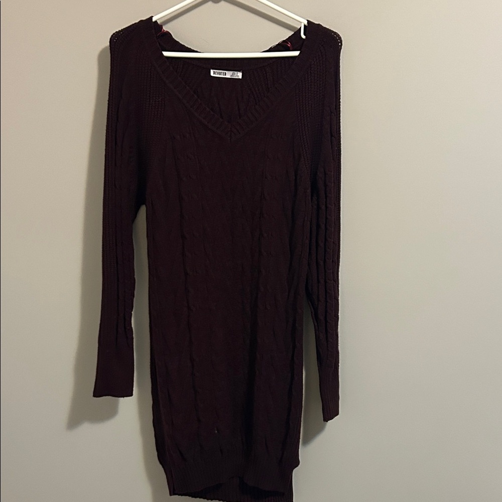 Chic Burgundy Knit Long Sleeve Dress